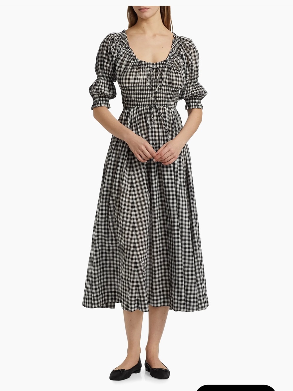 Doen Ischia Gingham Cotton Tie-Waist Midi Dress